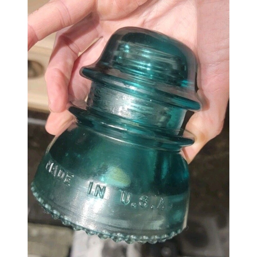 Hemingray 42 Emerald Green Glass Rail R Telecom Insulator Early Production 1920s